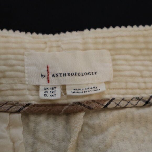 by Anthropologie Women's Wide Leg Corduroy Pants Size 12T Tall Cream Soft NWT - Picture 4 of 10